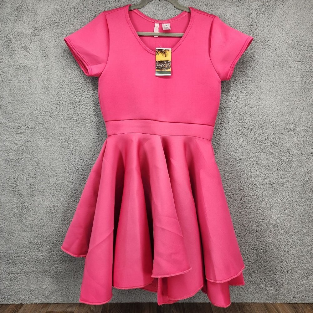 NAKIMULI Women's Size 1X Pink Short Sleeve‎ Scuba Circle Pullover Mini Dress